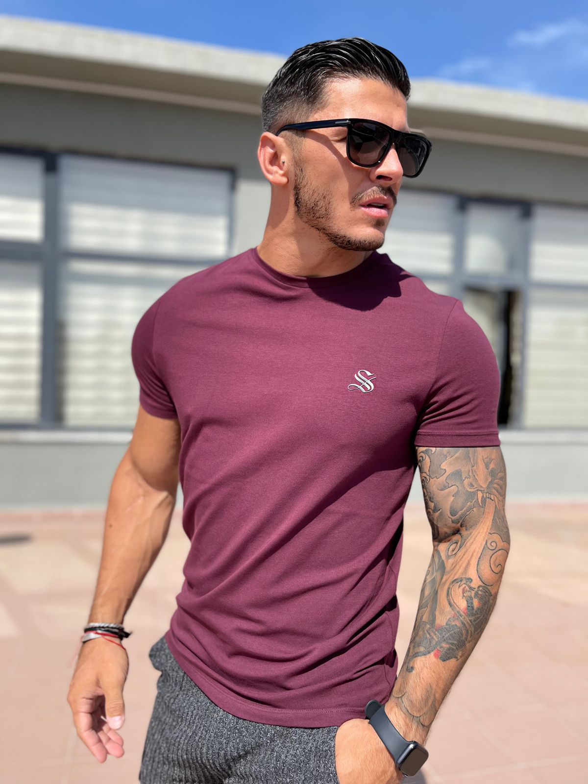 Brugeoise - Burgundy T-Shirt for Men (PRE-ORDER DISPATCH DATE 25 DECEMBER 2021) - Sarman Fashion - Wholesale Clothing Fashion Brand for Men from Canada