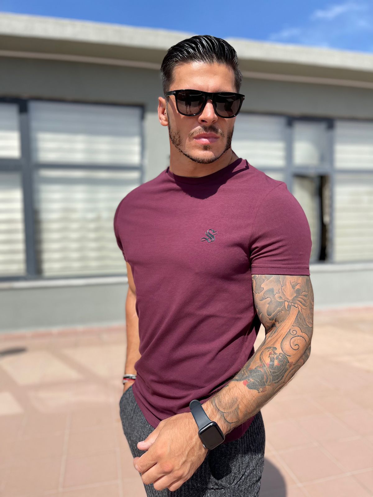 Brugeoise - Burgundy T-Shirt for Men (PRE-ORDER DISPATCH DATE 25 DECEMBER 2021) - Sarman Fashion - Wholesale Clothing Fashion Brand for Men from Canada