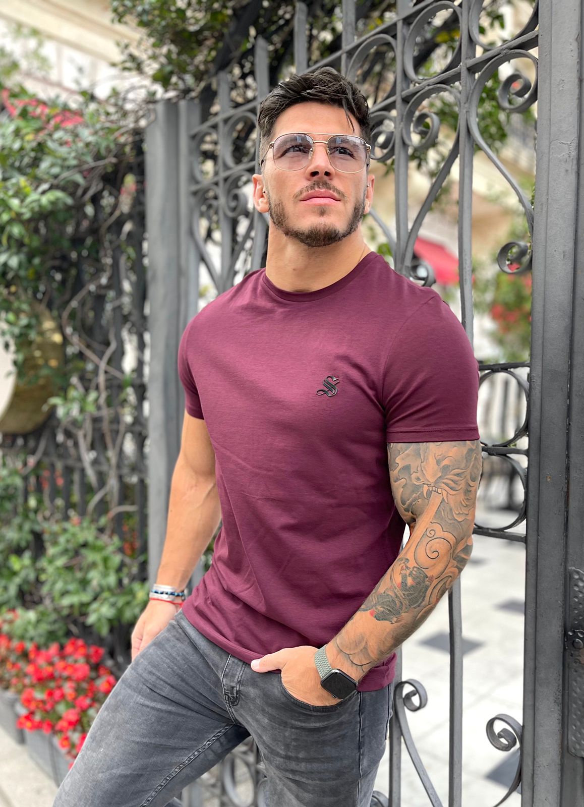 Brugeoise - Burgundy T-Shirt for Men (PRE-ORDER DISPATCH DATE 25 DECEMBER 2021) - Sarman Fashion - Wholesale Clothing Fashion Brand for Men from Canada