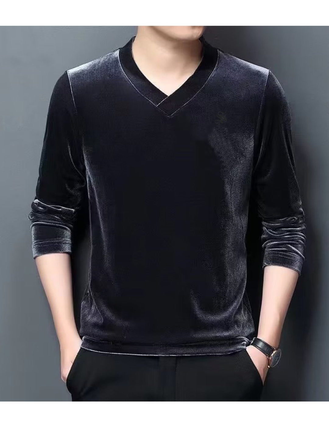 Burat - Velvet V-Neck Long Sleeve Shirt for Men - Sarman Fashion - Wholesale Clothing Fashion Brand for Men from Canada