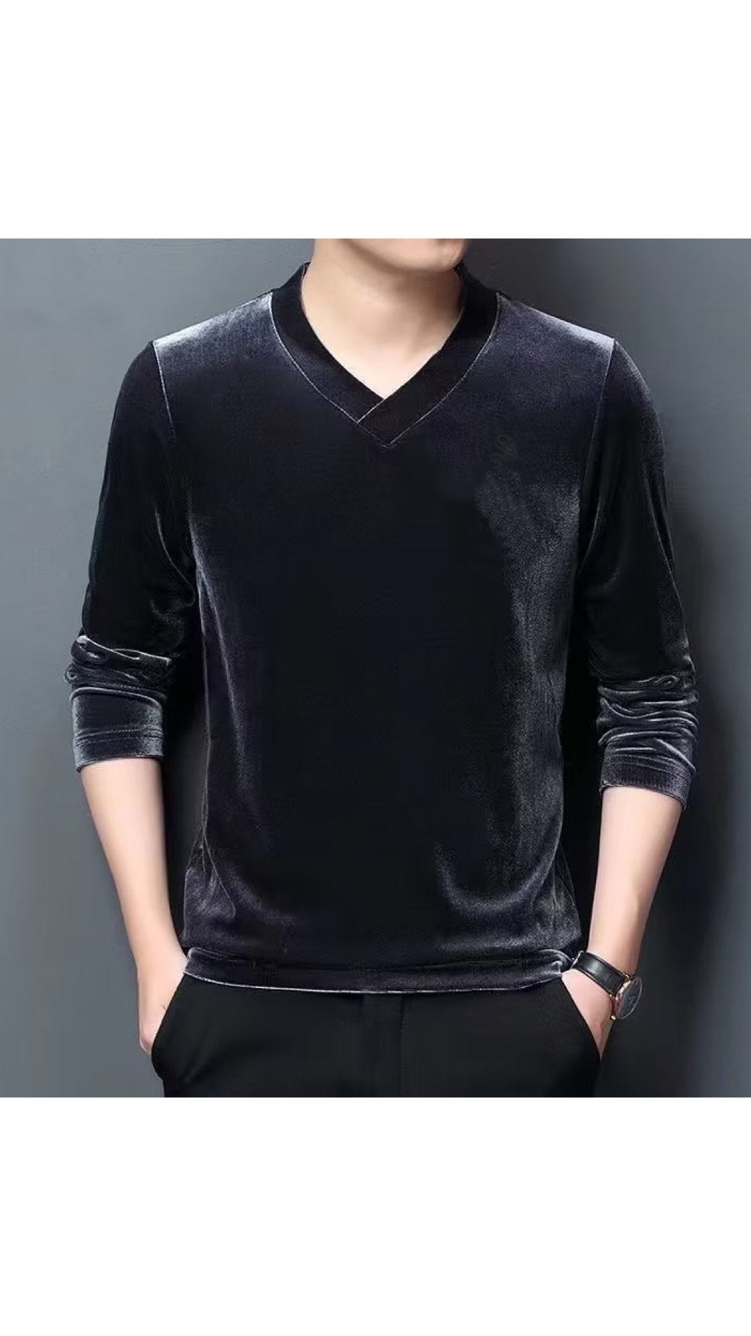 Burat - Velvet V-Neck Long Sleeve Shirt for Men - Sarman Fashion - Wholesale Clothing Fashion Brand for Men from Canada