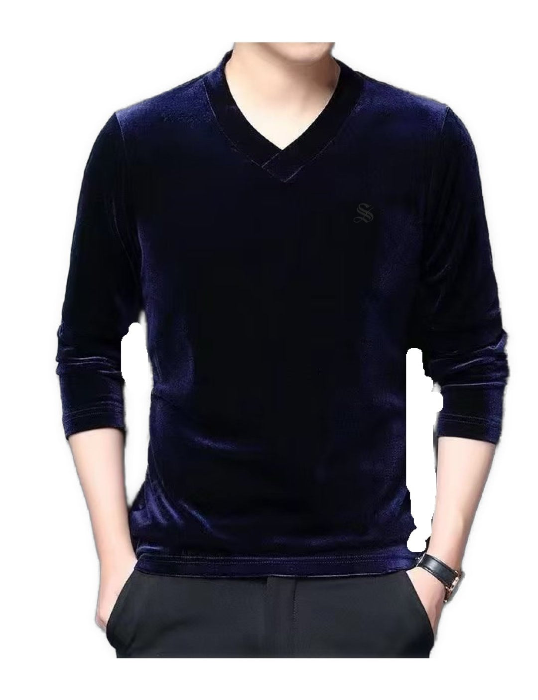 Burat - Velvet V-Neck Long Sleeve Shirt for Men - Sarman Fashion - Wholesale Clothing Fashion Brand for Men from Canada