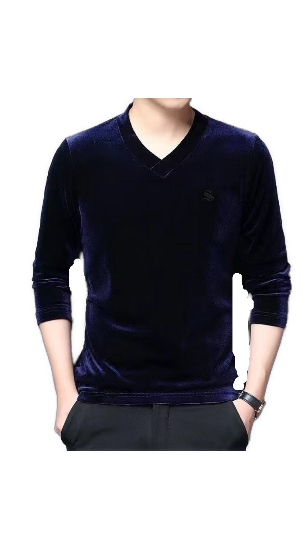 Burat - Velvet V-Neck Long Sleeve Shirt for Men - Sarman Fashion - Wholesale Clothing Fashion Brand for Men from Canada