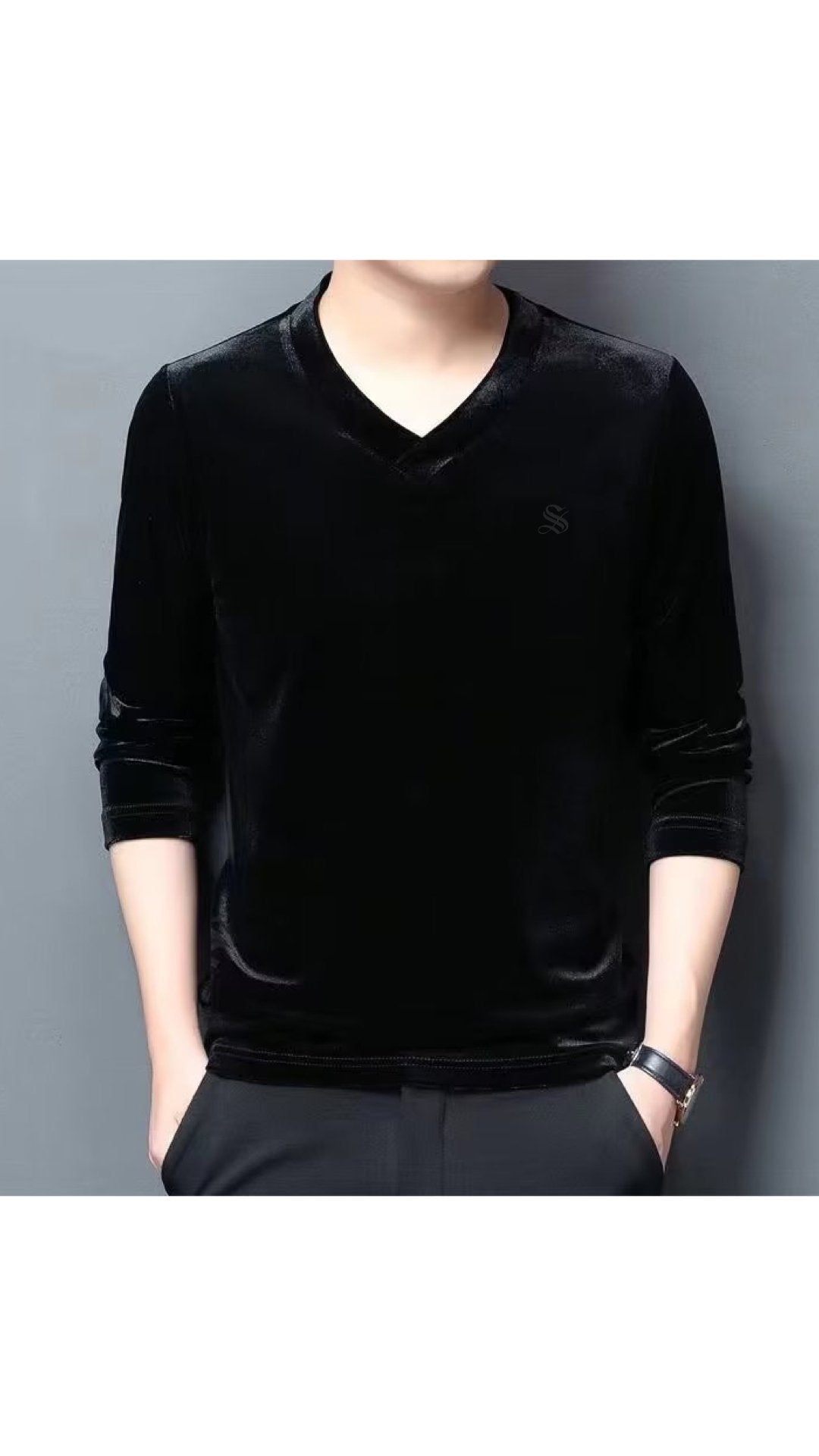 Burat - Velvet V-Neck Long Sleeve Shirt for Men - Sarman Fashion - Wholesale Clothing Fashion Brand for Men from Canada