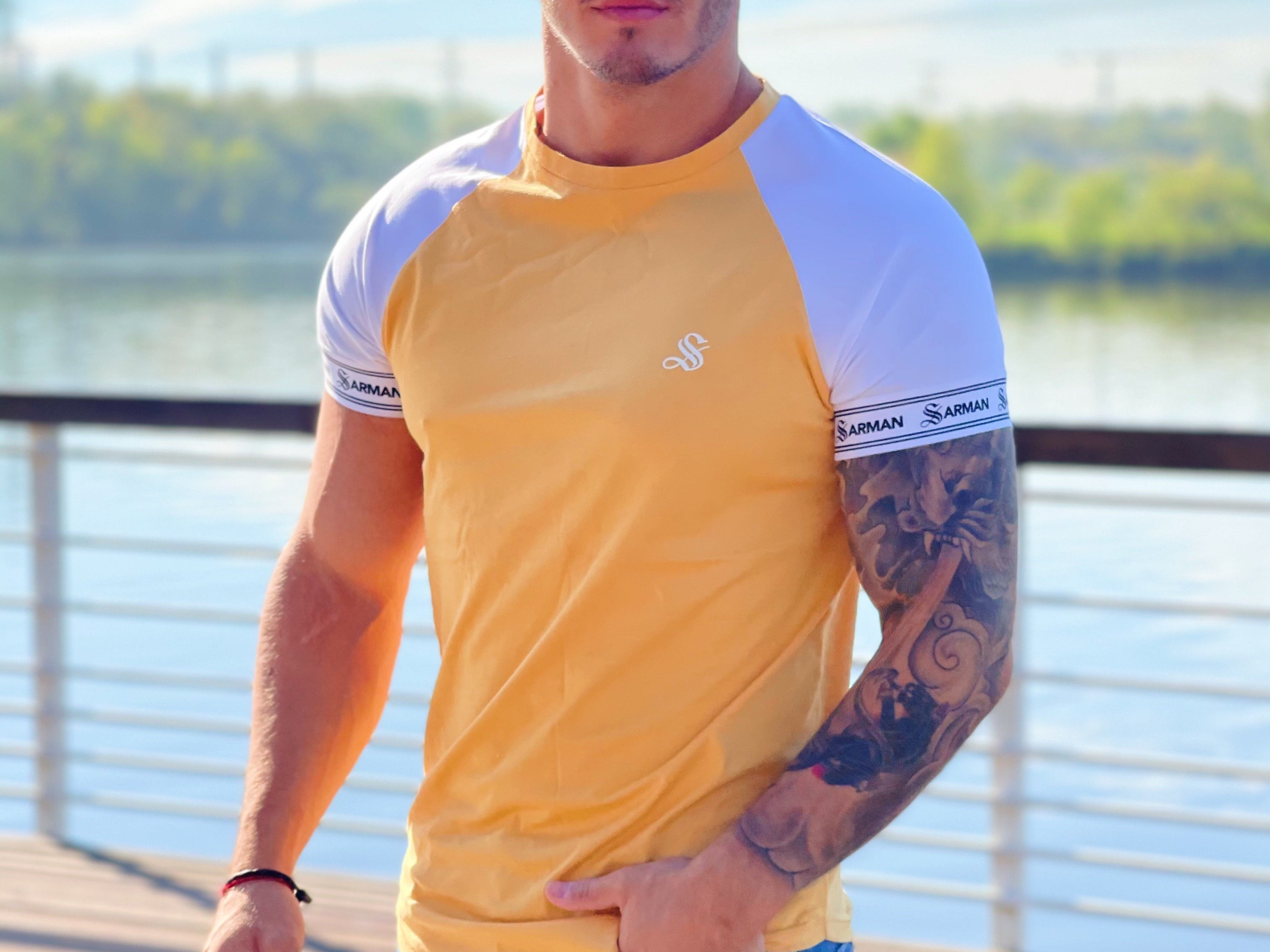 Complanto - Yellow/ White T-Shirt for Men (PRE-ORDER DISPATCH DATE 1 JULY 2022) - Sarman Fashion - Wholesale Clothing Fashion Brand for Men from Canada