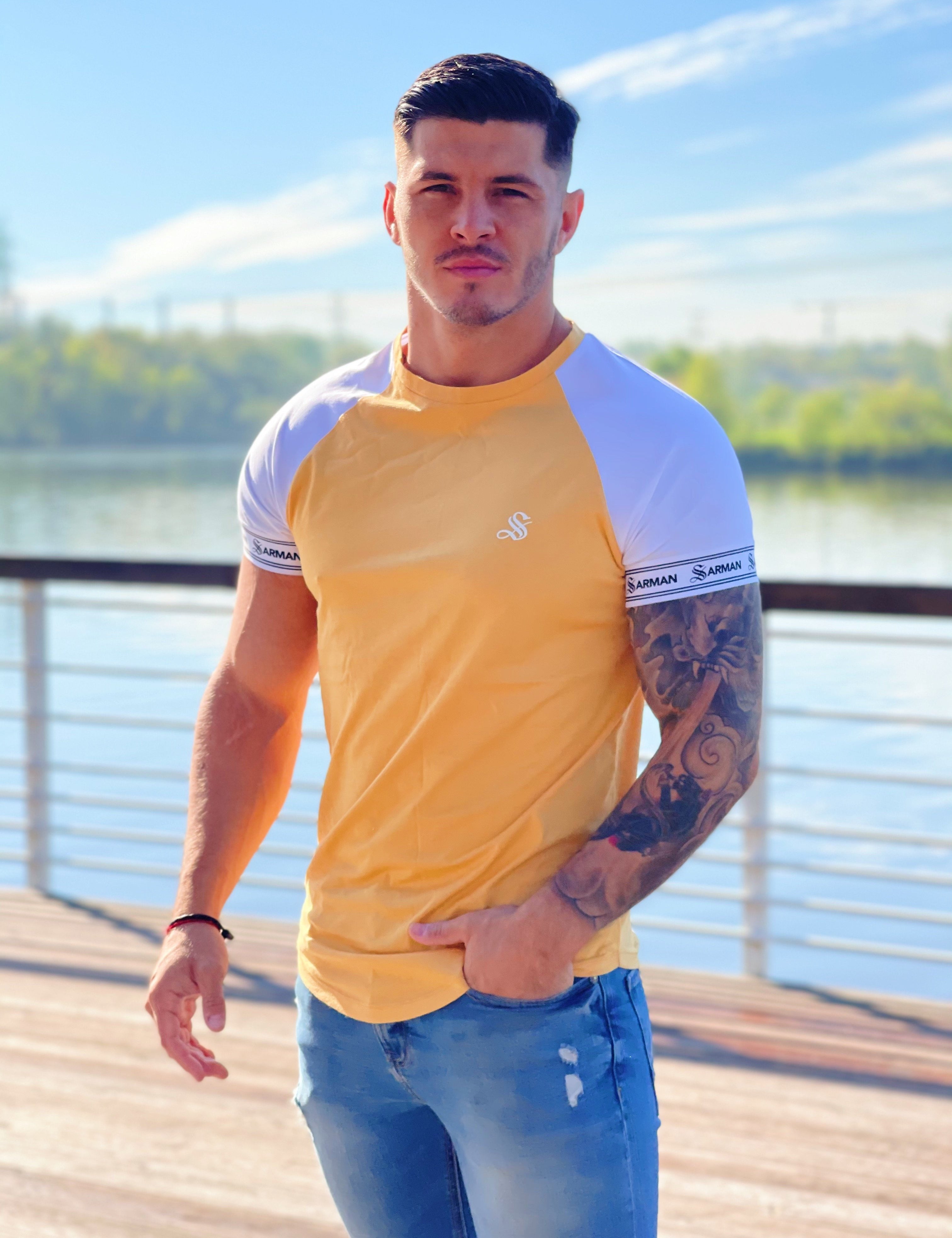 Complanto - Yellow/ White T-Shirt for Men (PRE-ORDER DISPATCH DATE 1 JULY 2022) - Sarman Fashion - Wholesale Clothing Fashion Brand for Men from Canada