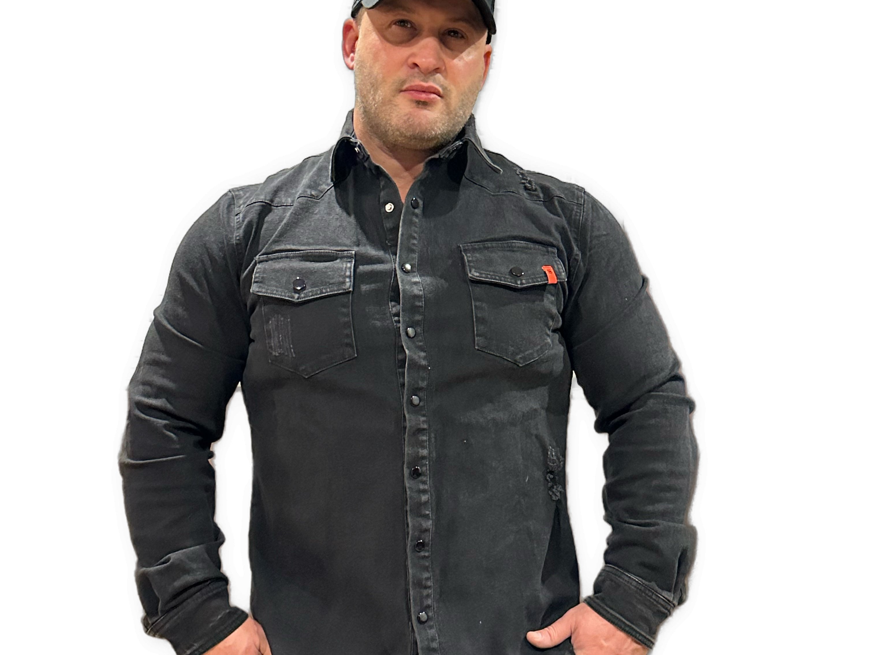 Cowboy #2 - Black Long Sleeves Jeans Shirt for Men - Sarman Fashion - Wholesale Clothing Fashion Brand for Men from Canada