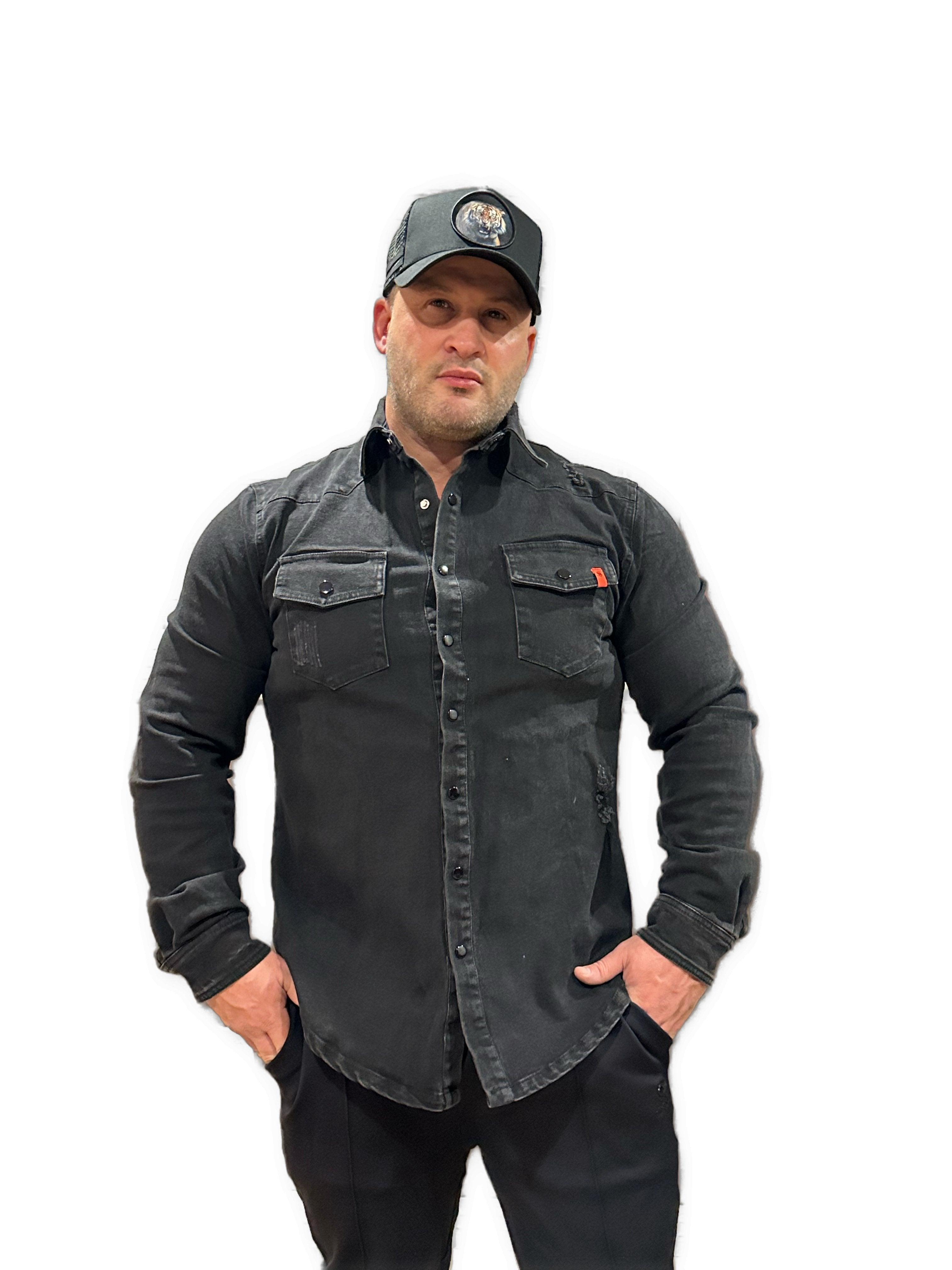 Cowboy #2 - Black Long Sleeves Jeans Shirt for Men - Sarman Fashion - Wholesale Clothing Fashion Brand for Men from Canada