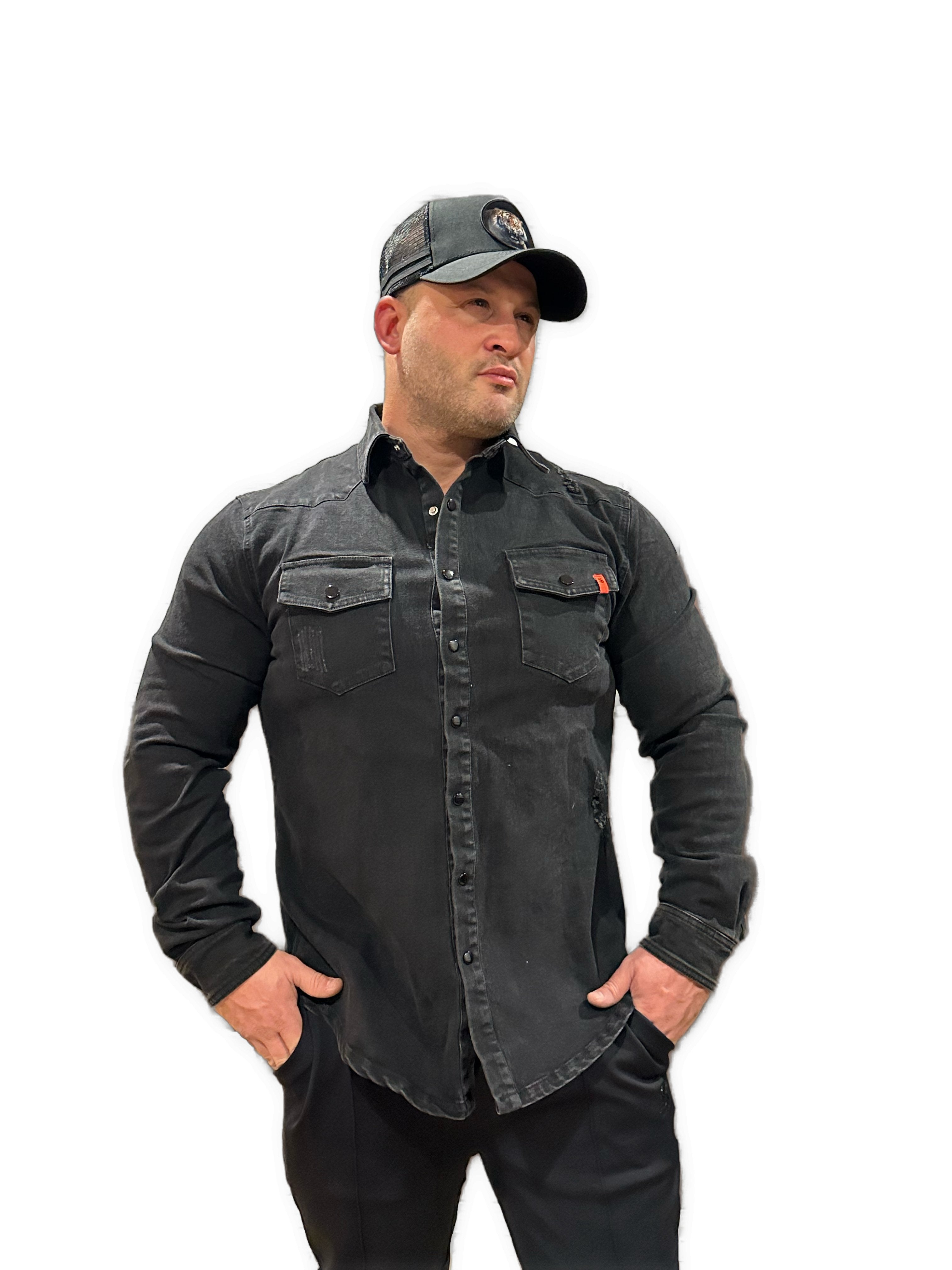 Cowboy #2 - Black Long Sleeves Jeans Shirt for Men - Sarman Fashion - Wholesale Clothing Fashion Brand for Men from Canada