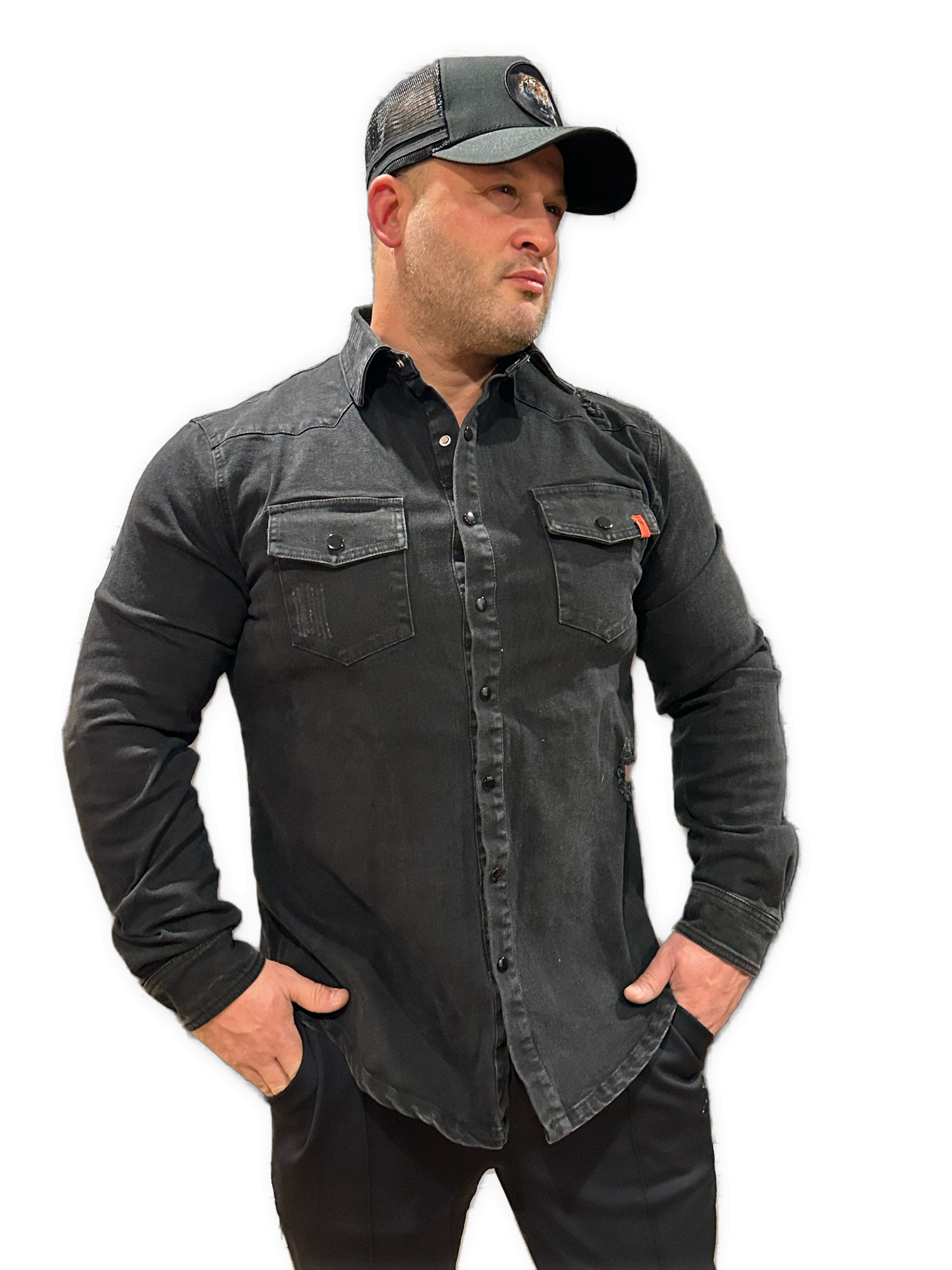Cowboy #2 - Black Long Sleeves Jeans Shirt for Men - Sarman Fashion - Wholesale Clothing Fashion Brand for Men from Canada