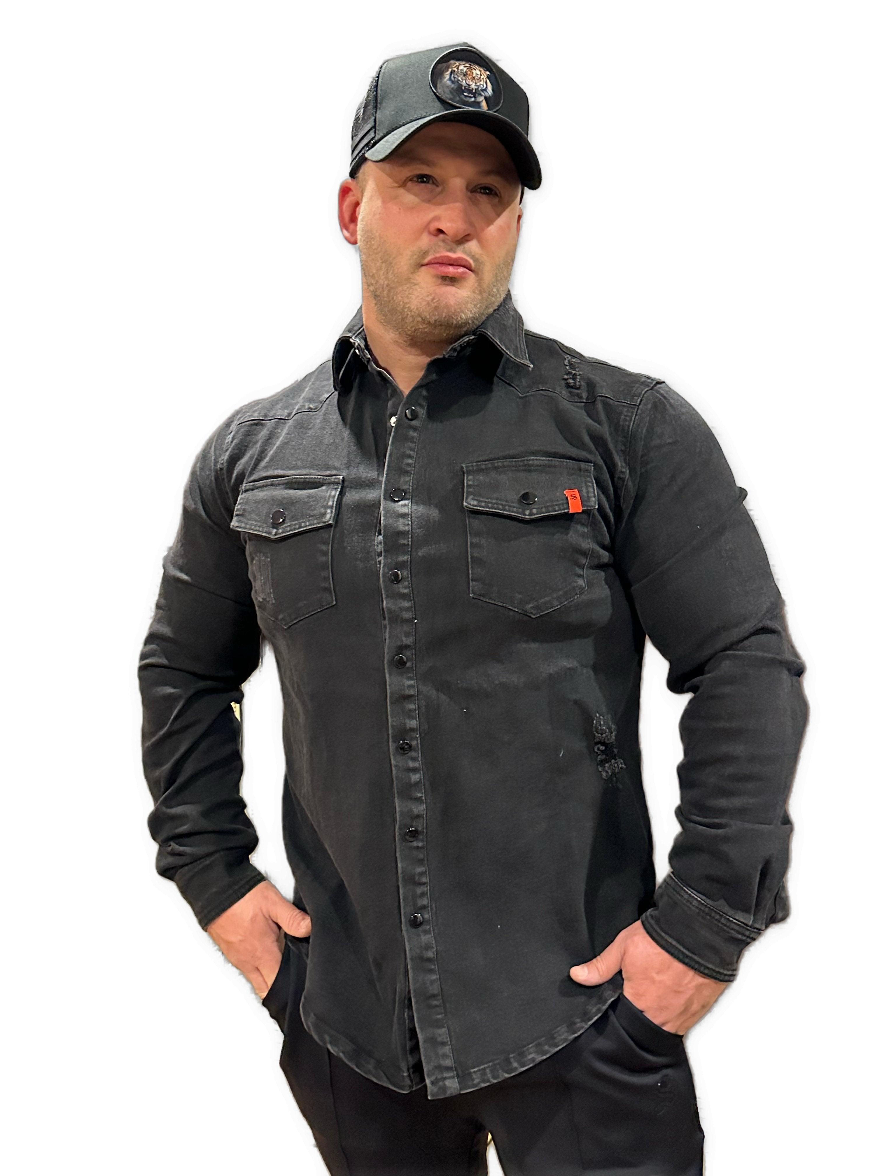Cowboy #2 - Black Long Sleeves Jeans Shirt for Men - Sarman Fashion - Wholesale Clothing Fashion Brand for Men from Canada