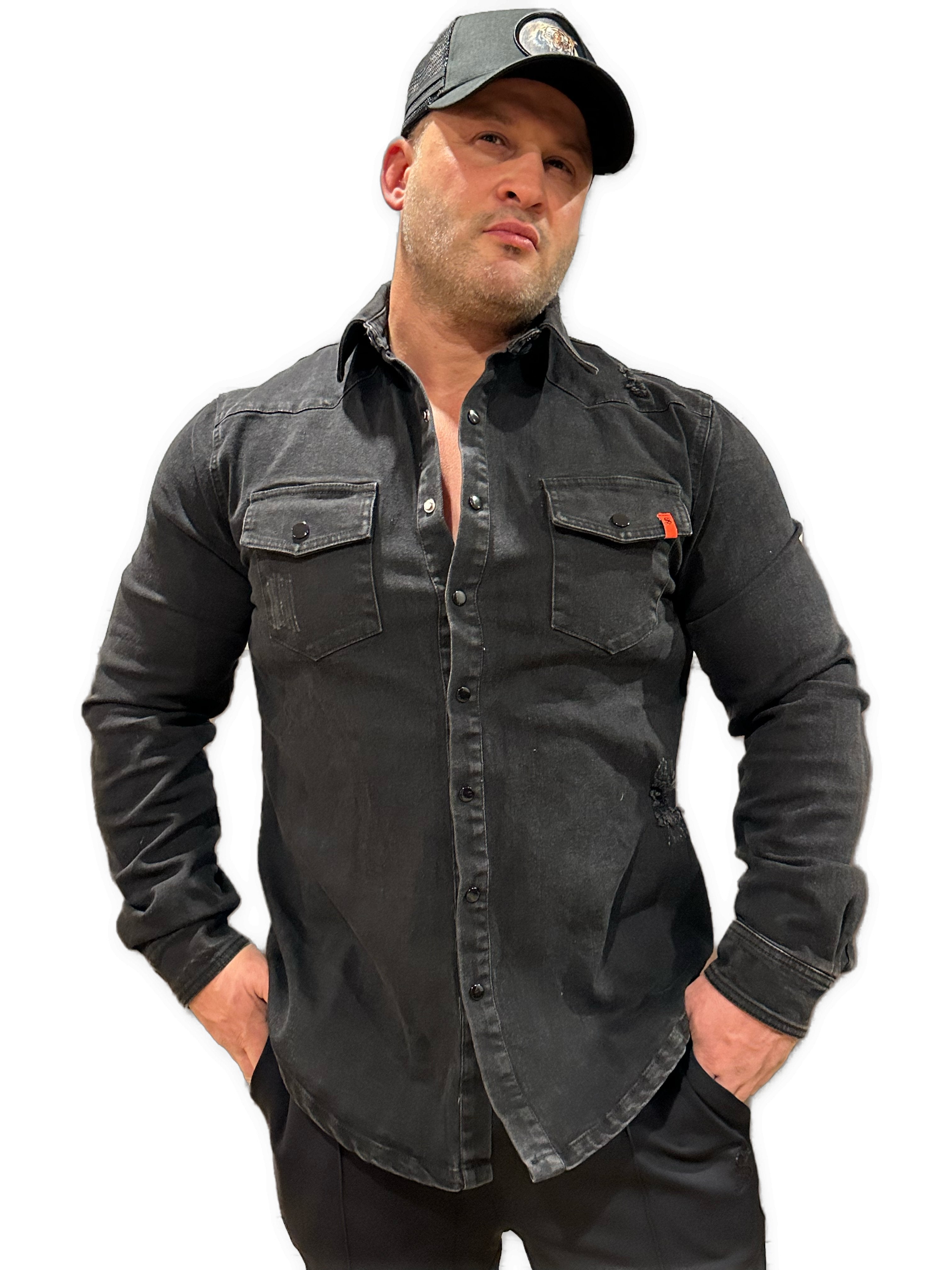 Cowboy #2 - Black Long Sleeves Jeans Shirt for Men - Sarman Fashion - Wholesale Clothing Fashion Brand for Men from Canada