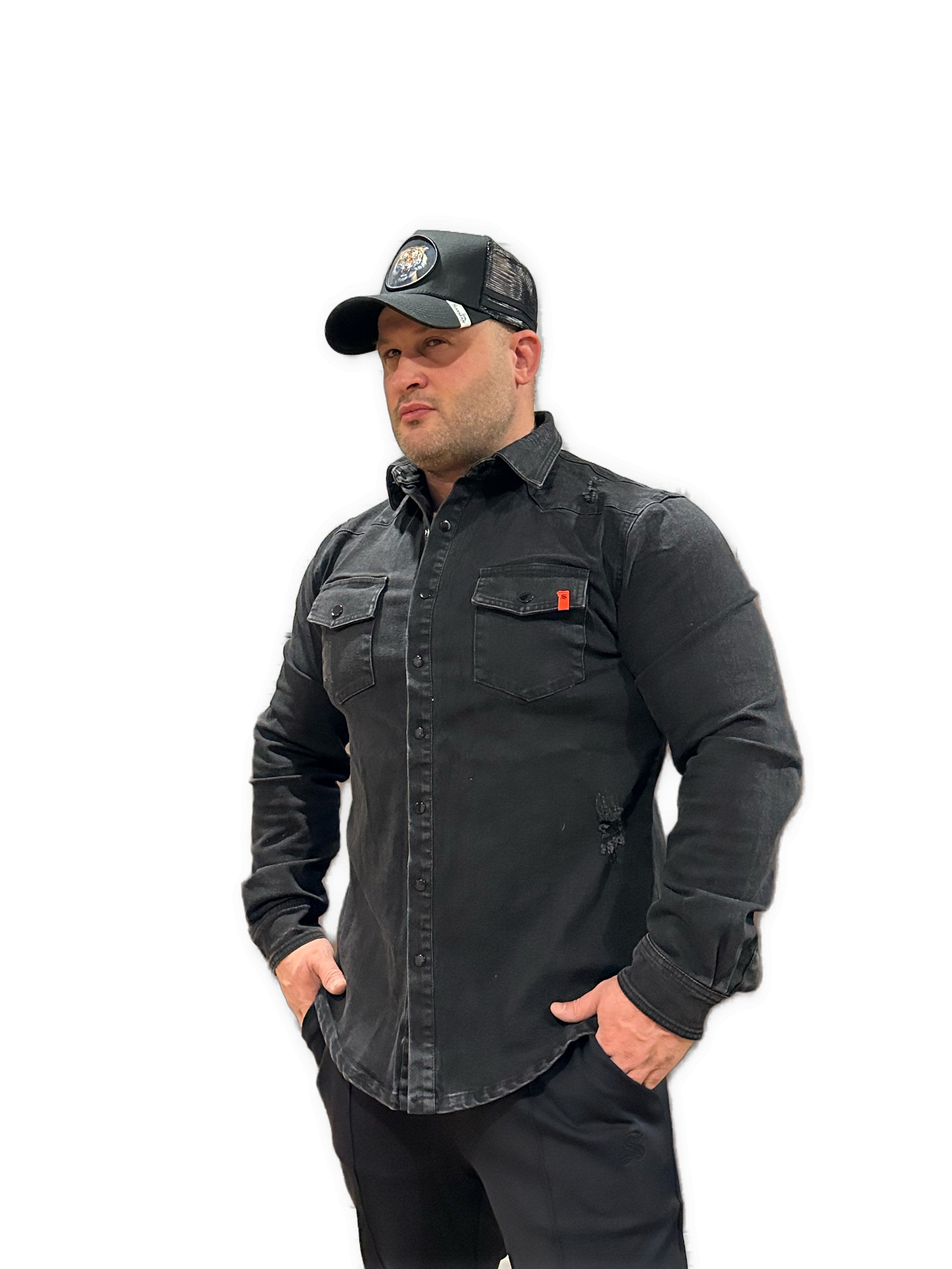 Cowboy #2 - Black Long Sleeves Jeans Shirt for Men - Sarman Fashion - Wholesale Clothing Fashion Brand for Men from Canada