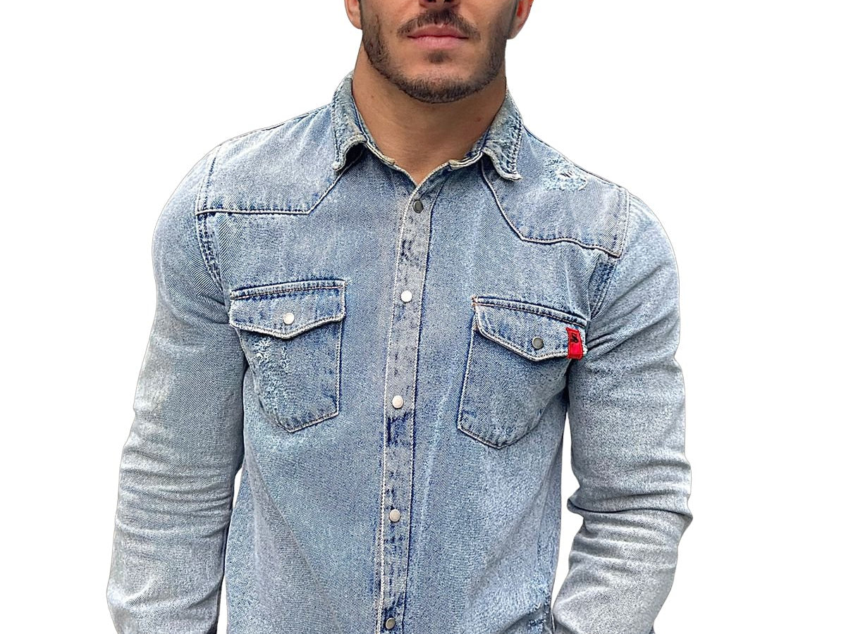 Cowboy - Light Blue Long Sleeves Jeans Shirt for Men (PRE-ORDER DISPATCH DATE 15 APRIL 2023) - Sarman Fashion - Wholesale Clothing Fashion Brand for Men from Canada