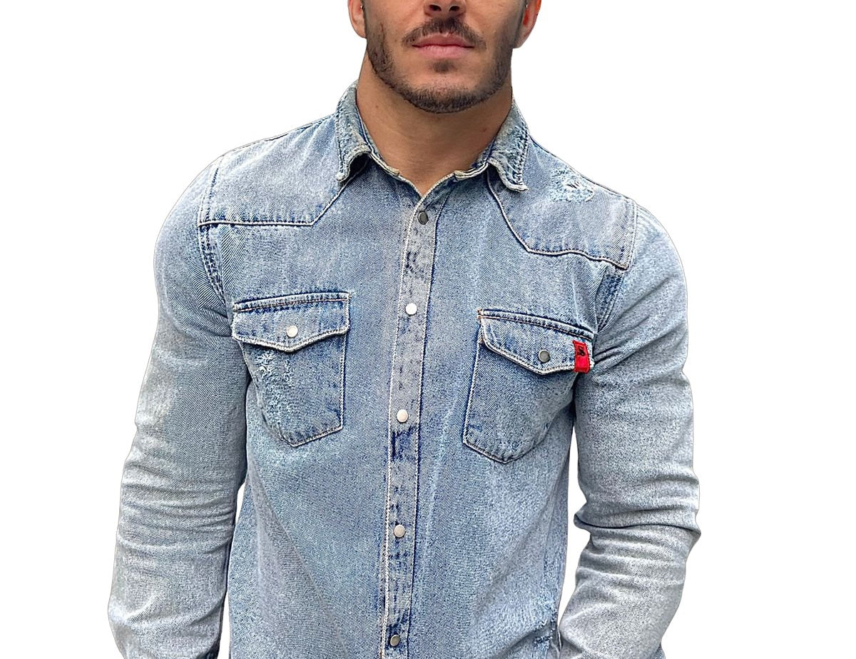 Cowboy - Light Blue Long Sleeves Jeans Shirt for Men (PRE-ORDER DISPATCH DATE 15 APRIL 2023) - Sarman Fashion - Wholesale Clothing Fashion Brand for Men from Canada