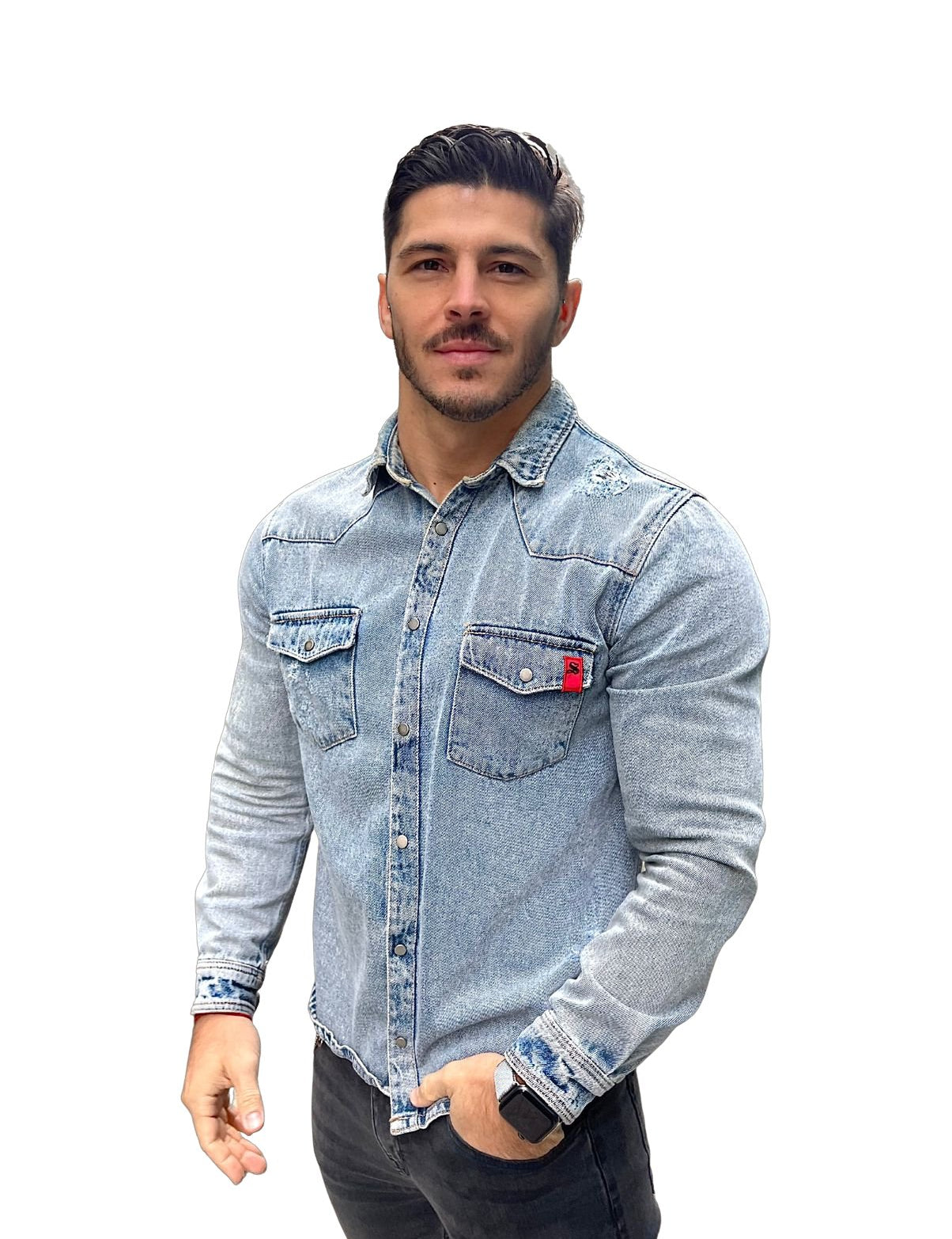 Cowboy - Light Blue Long Sleeves Jeans Shirt for Men (PRE-ORDER DISPATCH DATE 15 APRIL 2023) - Sarman Fashion - Wholesale Clothing Fashion Brand for Men from Canada