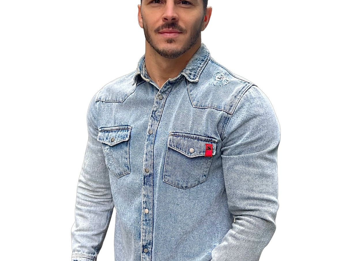 Cowboy - Light Blue Long Sleeves Jeans Shirt for Men (PRE-ORDER DISPATCH DATE 15 APRIL 2023) - Sarman Fashion - Wholesale Clothing Fashion Brand for Men from Canada