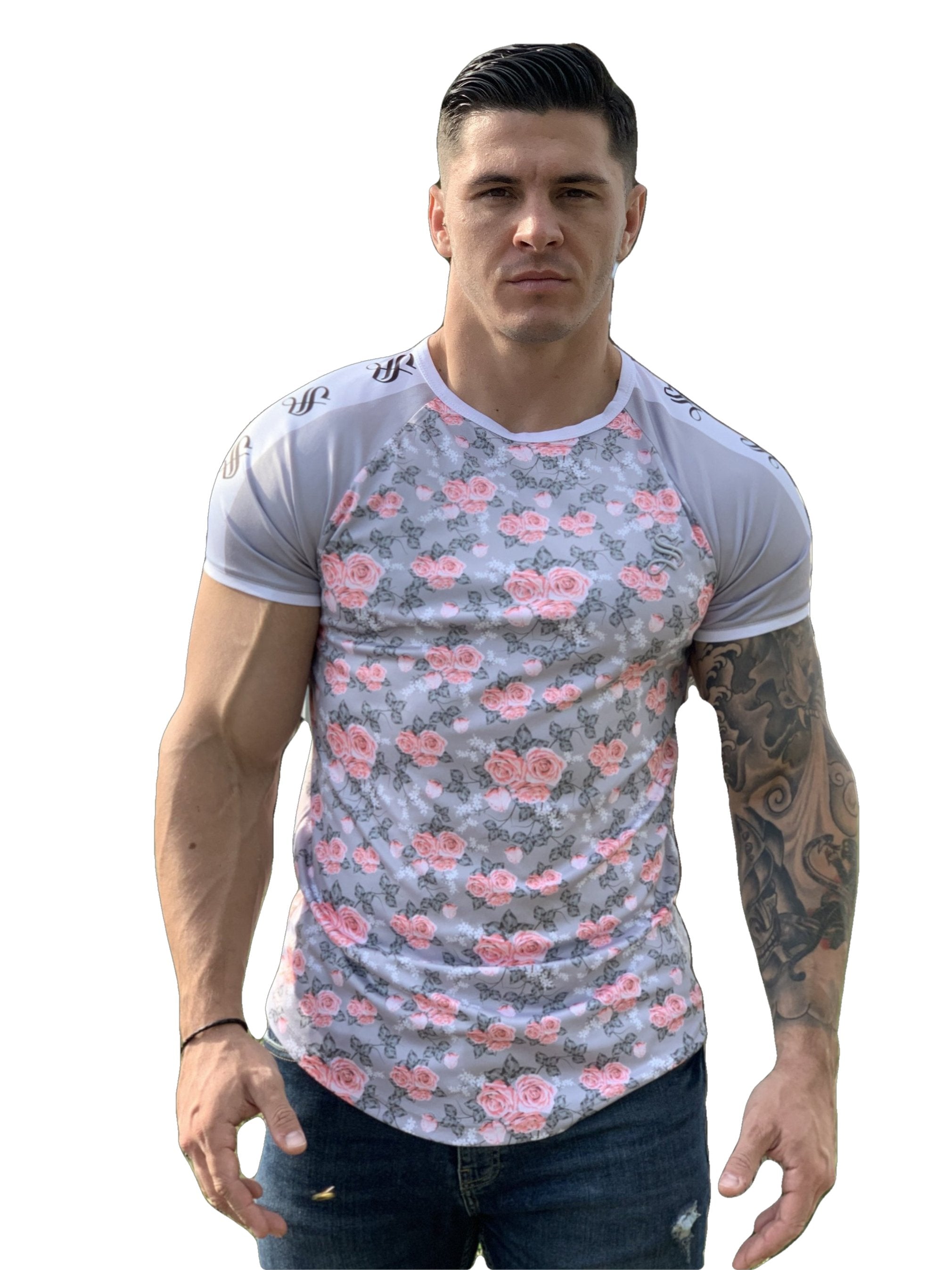 Devotion - Silver /Flowers T-shirt for Men - Sarman Fashion - Wholesale Clothing Fashion Brand for Men from Canada