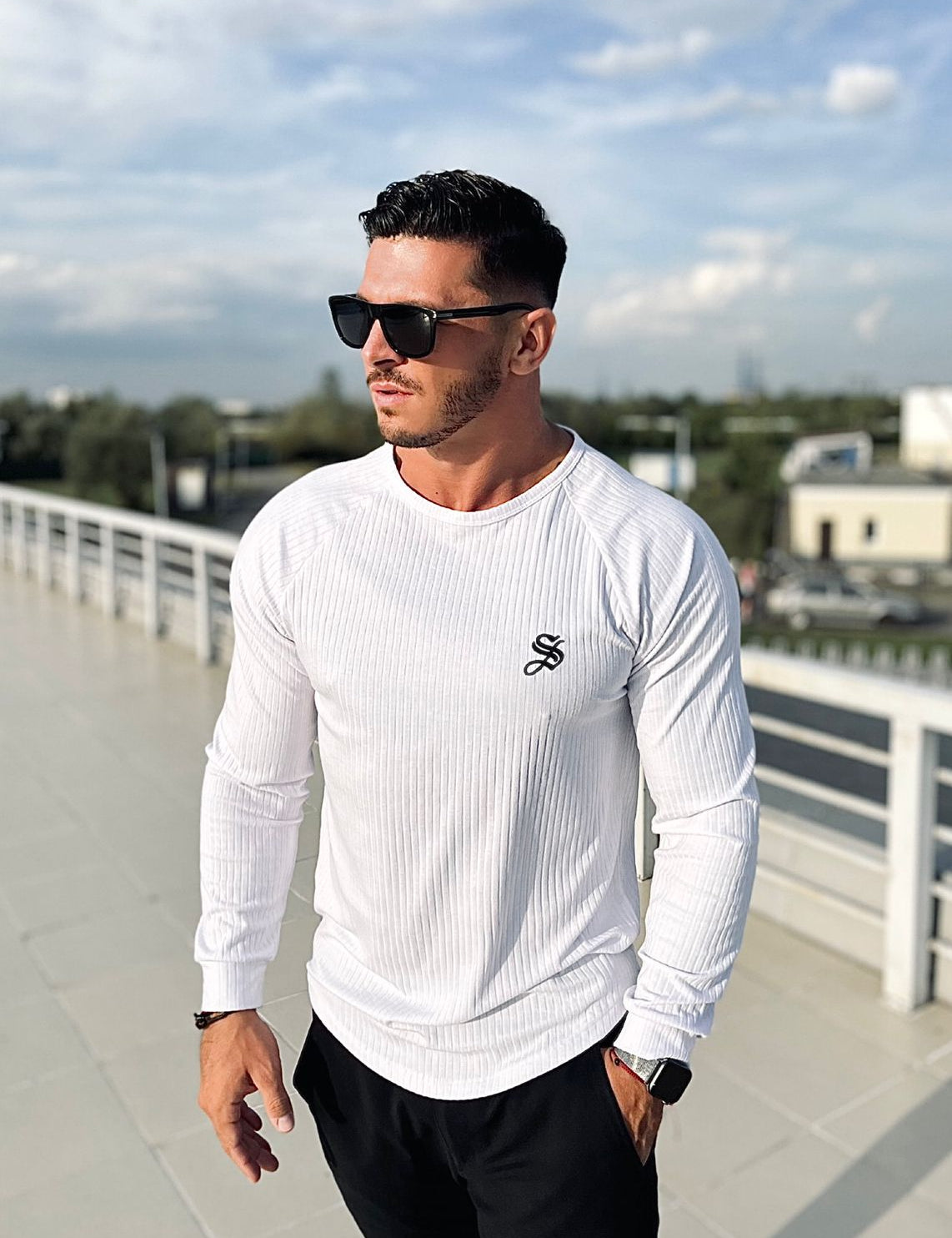 Dinger - White Long Sleeves Shirt for Men - Sarman Fashion - Wholesale Clothing Fashion Brand for Men from Canada
