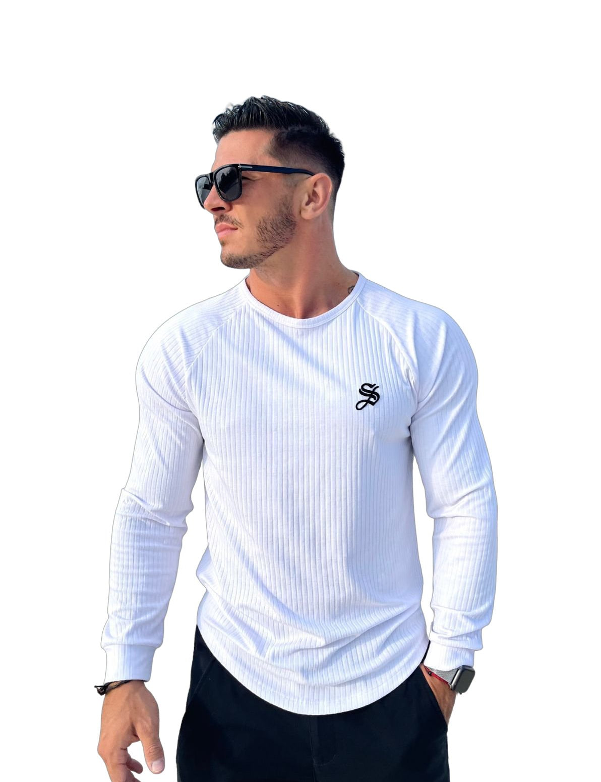 Dinger - White Long Sleeves Shirt for Men - Sarman Fashion - Wholesale Clothing Fashion Brand for Men from Canada