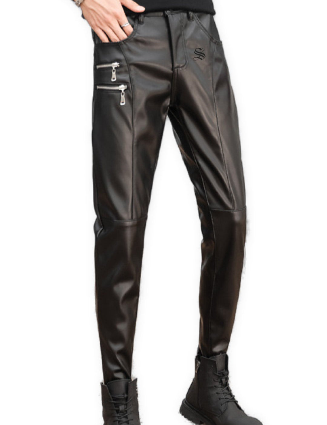 Eliza - Black Pu-Leather Pant’s for Men - Sarman Fashion - Wholesale Clothing Fashion Brand for Men from Canada