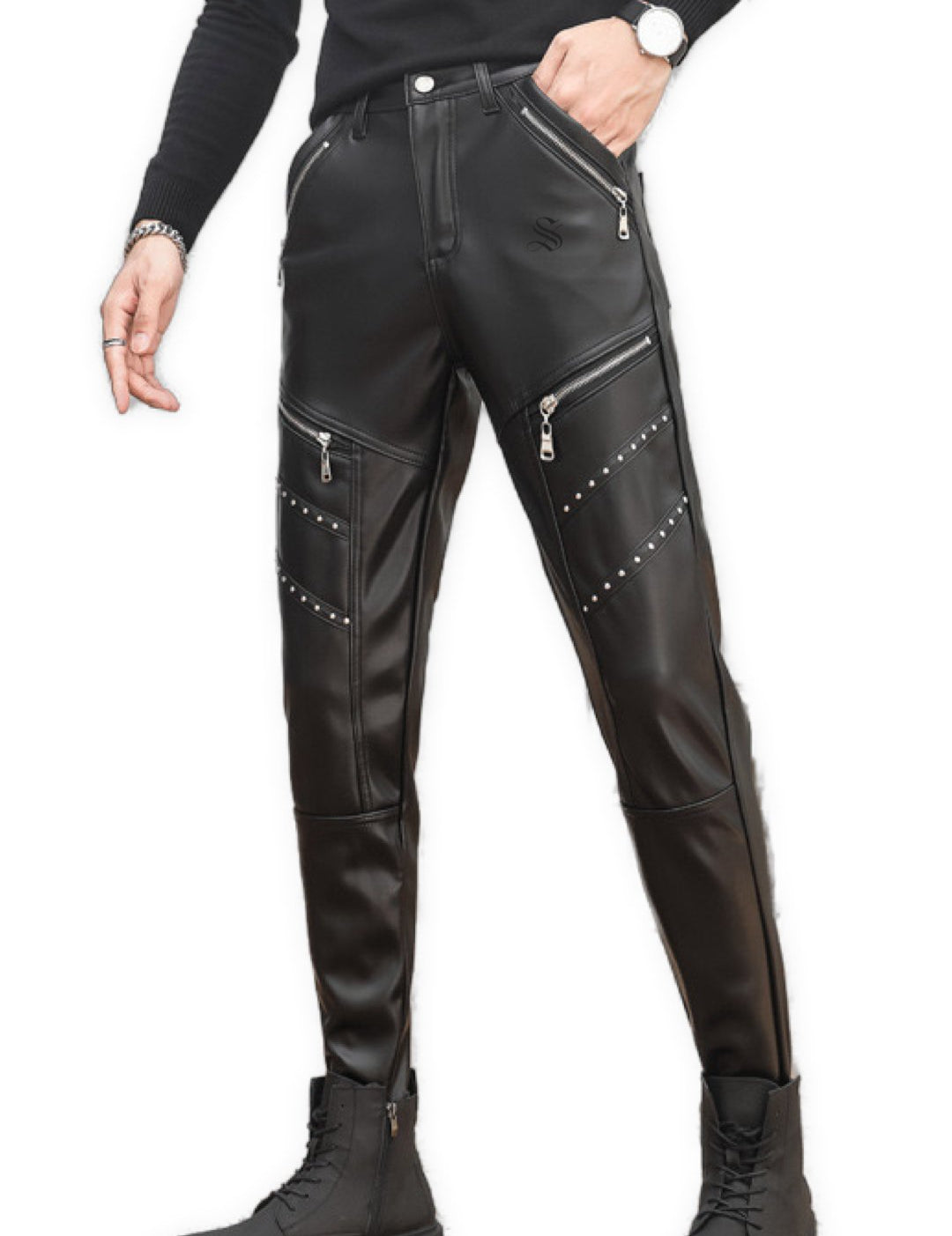 Exulibilous - Black Pu-Leather Pant’s for Men - Sarman Fashion - Wholesale Clothing Fashion Brand for Men from Canada