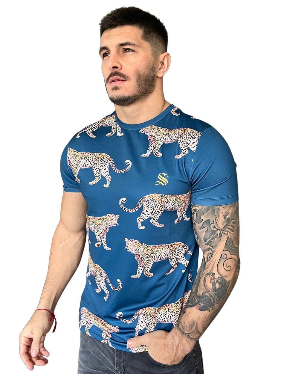 Felis - Blue T-shirt for Men (PRE-ORDER DISPATCH DATE 15 April 2023) - Sarman Fashion - Wholesale Clothing Fashion Brand for Men from Canada