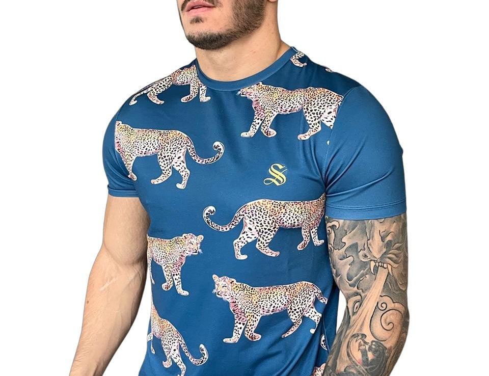 Felis - Blue T-shirt for Men (PRE-ORDER DISPATCH DATE 15 April 2023) - Sarman Fashion - Wholesale Clothing Fashion Brand for Men from Canada