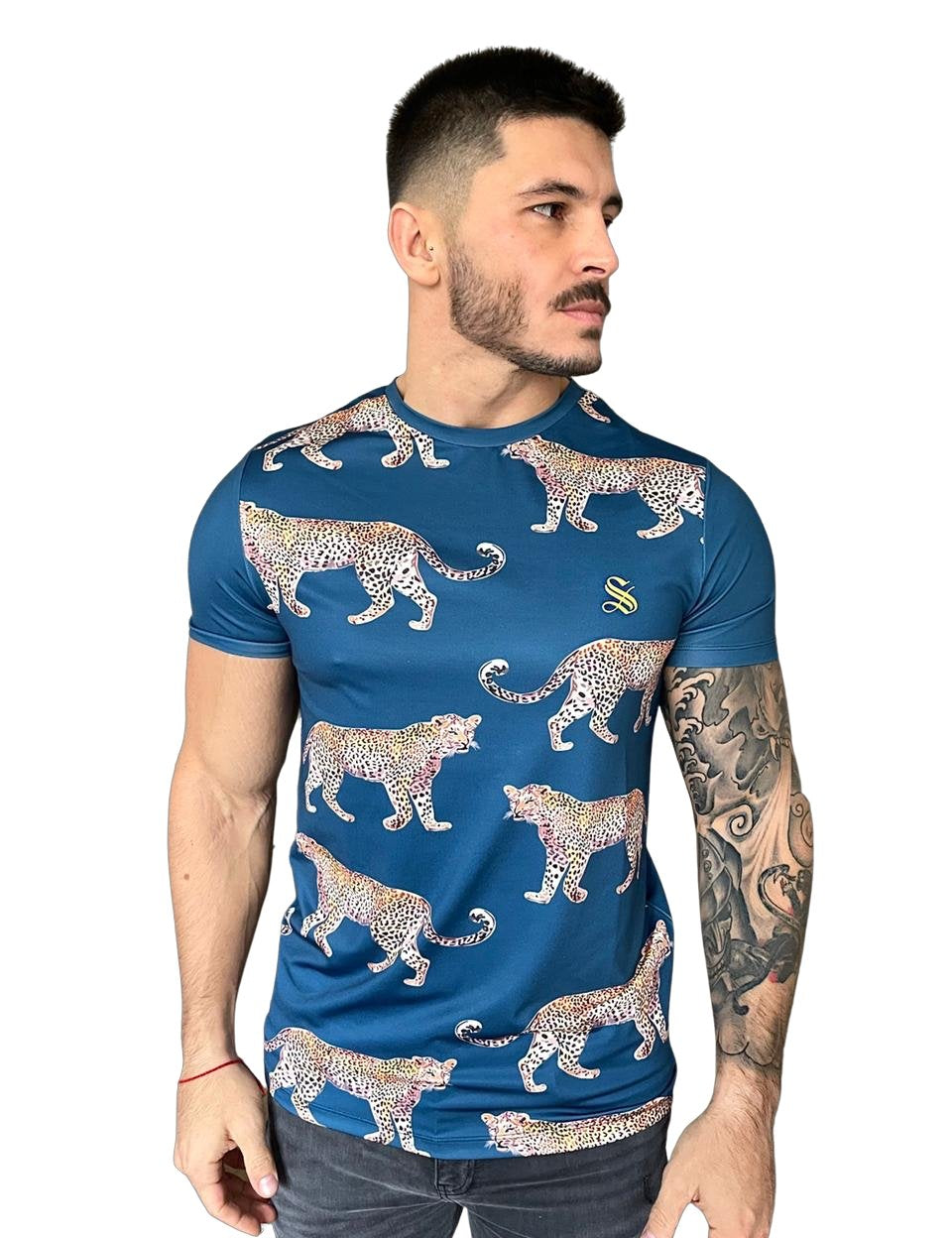 Felis - Blue T-shirt for Men (PRE-ORDER DISPATCH DATE 15 April 2023) - Sarman Fashion - Wholesale Clothing Fashion Brand for Men from Canada