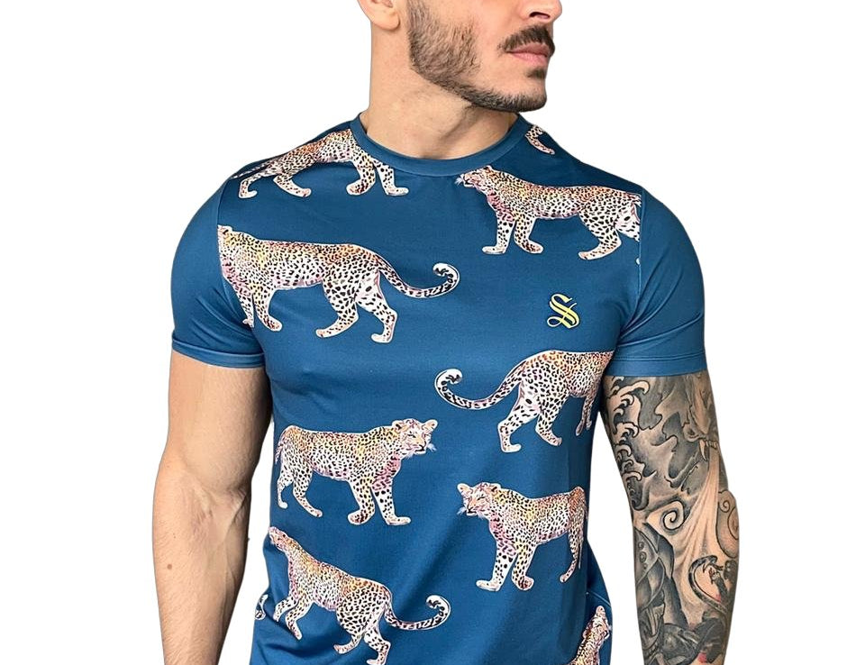 Felis - Blue T-shirt for Men (PRE-ORDER DISPATCH DATE 15 April 2023) - Sarman Fashion - Wholesale Clothing Fashion Brand for Men from Canada