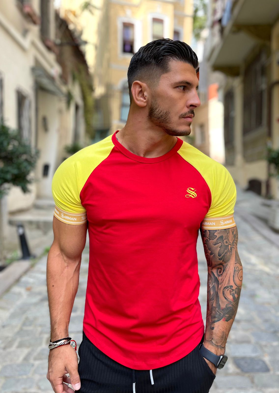Fernando - Red/Yellow T-Shirt for Men (PRE-ORDER DISPATCH DATE 25 DECEMBER 2021) - Sarman Fashion - Wholesale Clothing Fashion Brand for Men from Canada
