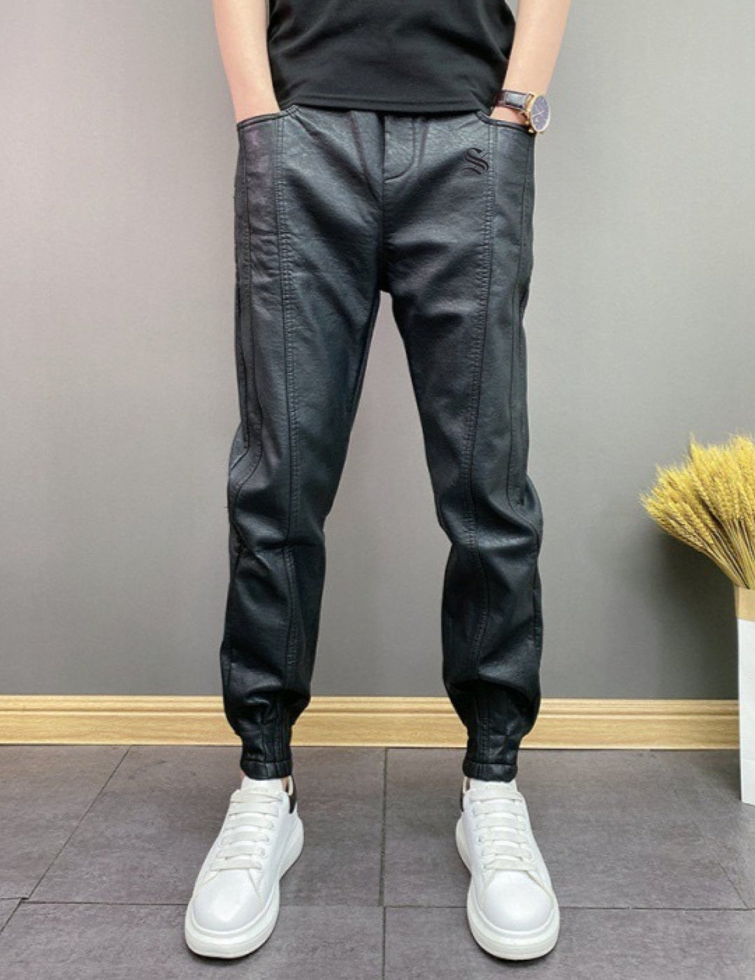 FTEW - Black Pu-Leather Pant’s for Men - Sarman Fashion - Wholesale Clothing Fashion Brand for Men from Canada