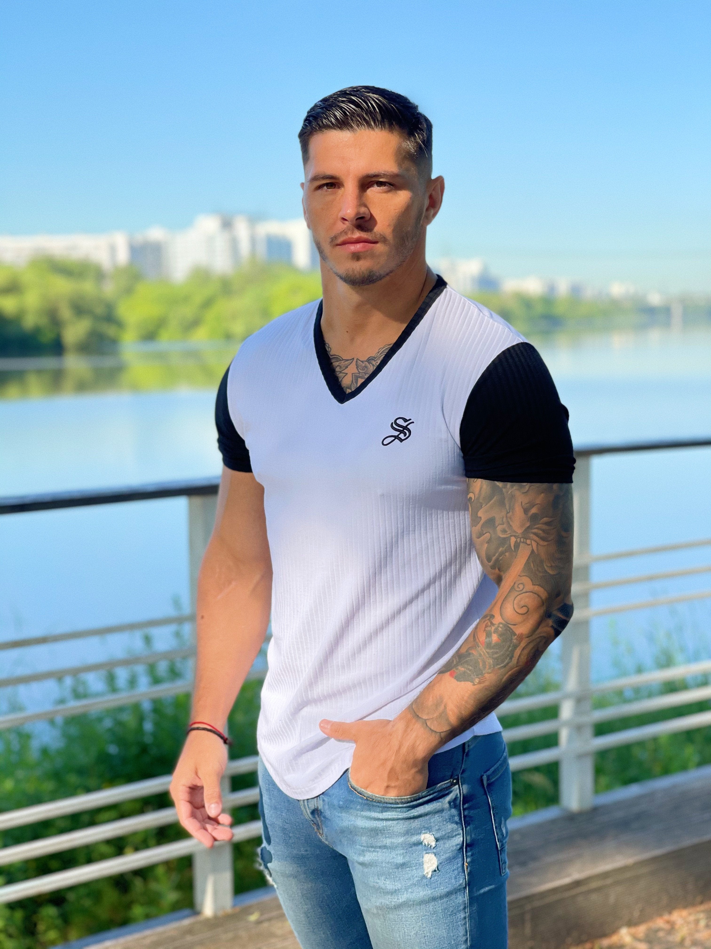 Gentlement - White T-shirt for Men - Sarman Fashion - Wholesale Clothing Fashion Brand for Men from Canada