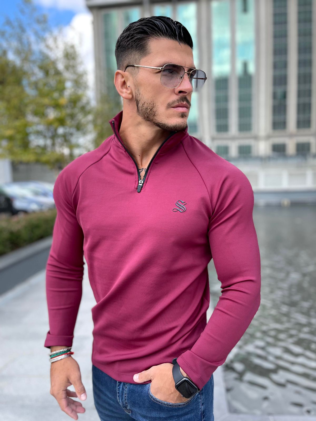 Glamordy - Burgundy Long Sleeves Top for Men (PRE-ORDER DISPATCH DATE 25 DECEMBER 2021) - Sarman Fashion - Wholesale Clothing Fashion Brand for Men from Canada