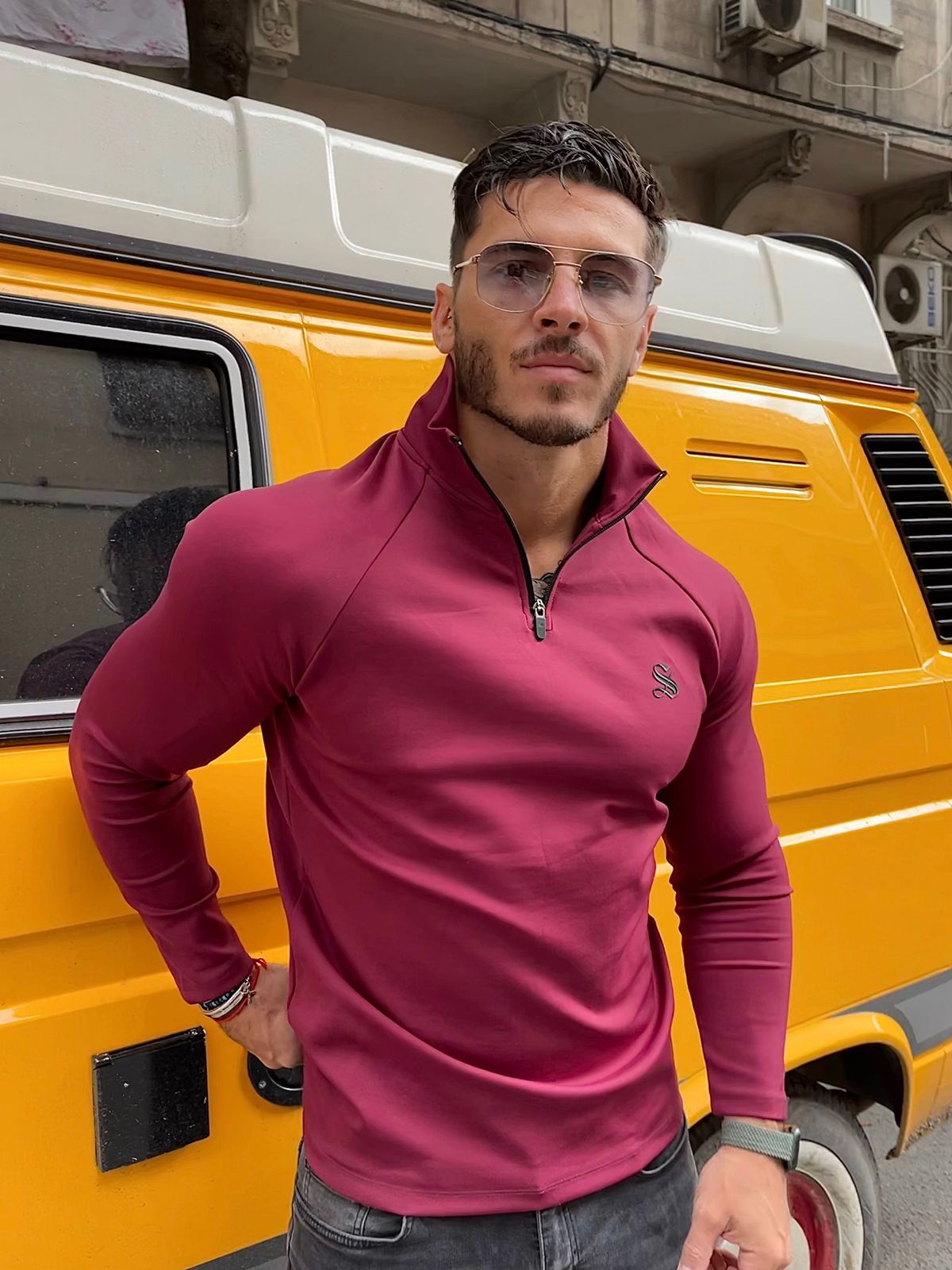 Glamordy - Burgundy Long Sleeves Top for Men (PRE-ORDER DISPATCH DATE 25 DECEMBER 2021) - Sarman Fashion - Wholesale Clothing Fashion Brand for Men from Canada