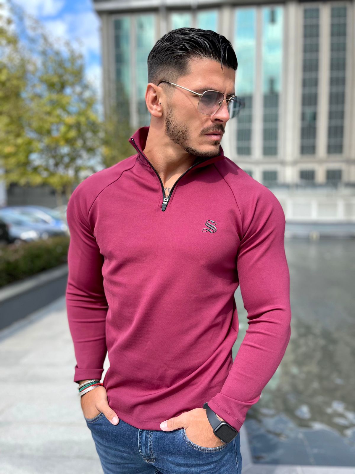Glamordy - Burgundy Long Sleeves Top for Men (PRE-ORDER DISPATCH DATE 25 DECEMBER 2021) - Sarman Fashion - Wholesale Clothing Fashion Brand for Men from Canada
