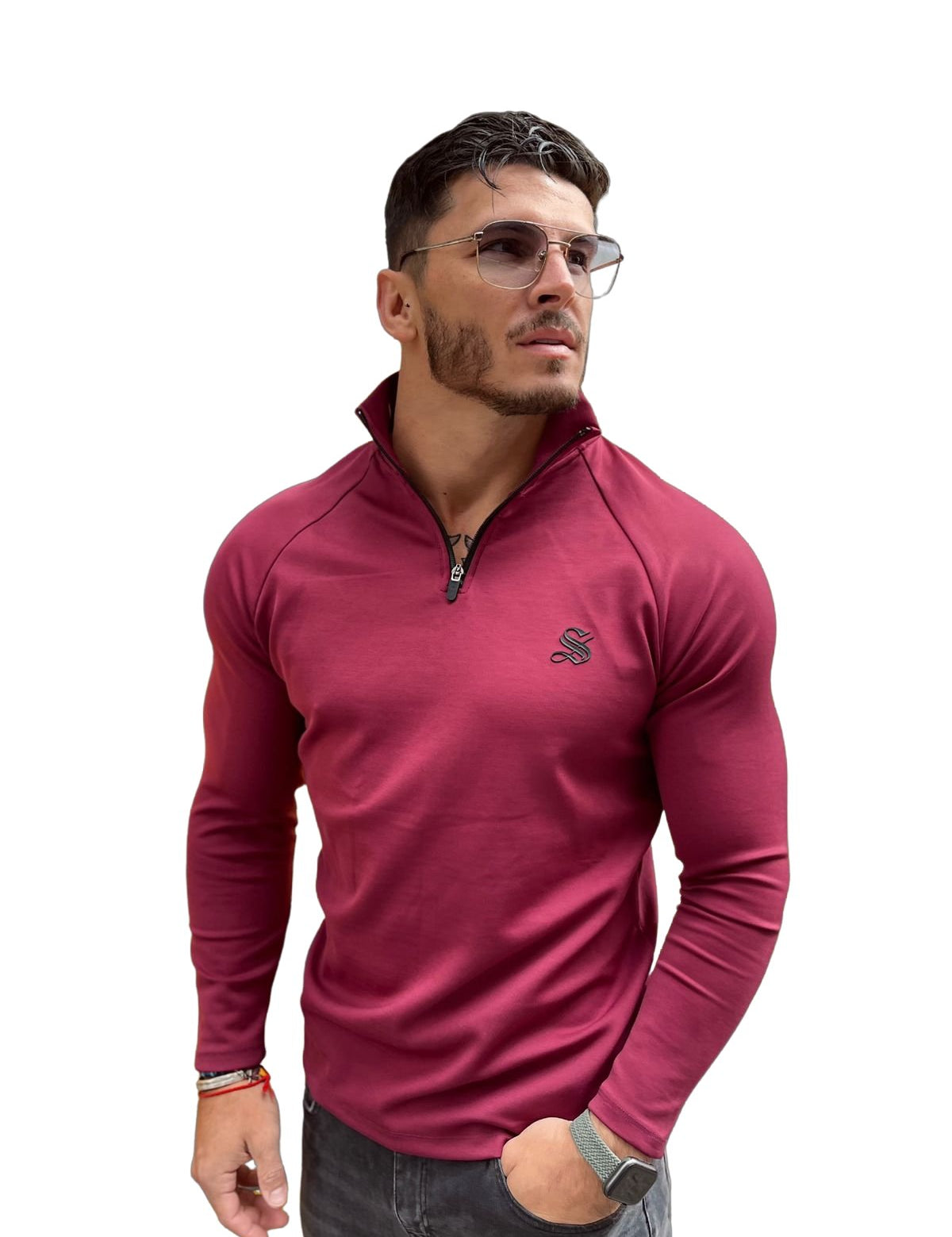 Glamordy - Burgundy Long Sleeves Top for Men (PRE-ORDER DISPATCH DATE 25 DECEMBER 2021) - Sarman Fashion - Wholesale Clothing Fashion Brand for Men from Canada