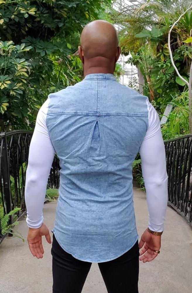 God's Angel - Blue/White Long Sleeves Jeans Shirt for Men (PRE-ORDER DISPATCH DATE 25 September 2024) - Sarman Fashion - Wholesale Clothing Fashion Brand for Men from Canada