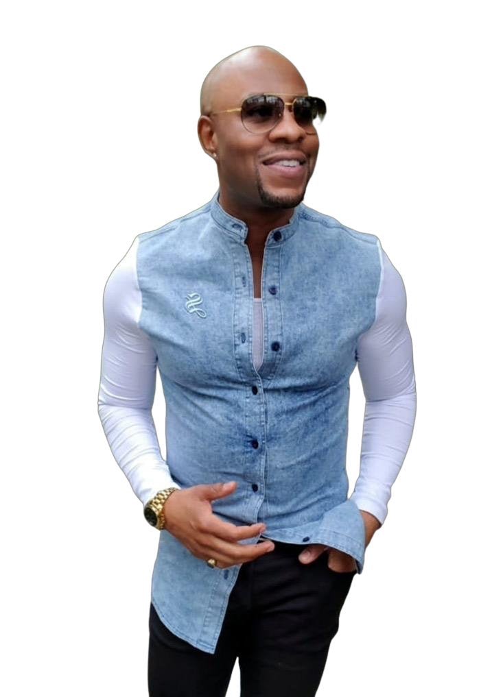 God's Angel - Blue/White Long Sleeves Jeans Shirt for Men (PRE-ORDER DISPATCH DATE 25 September 2024) - Sarman Fashion - Wholesale Clothing Fashion Brand for Men from Canada