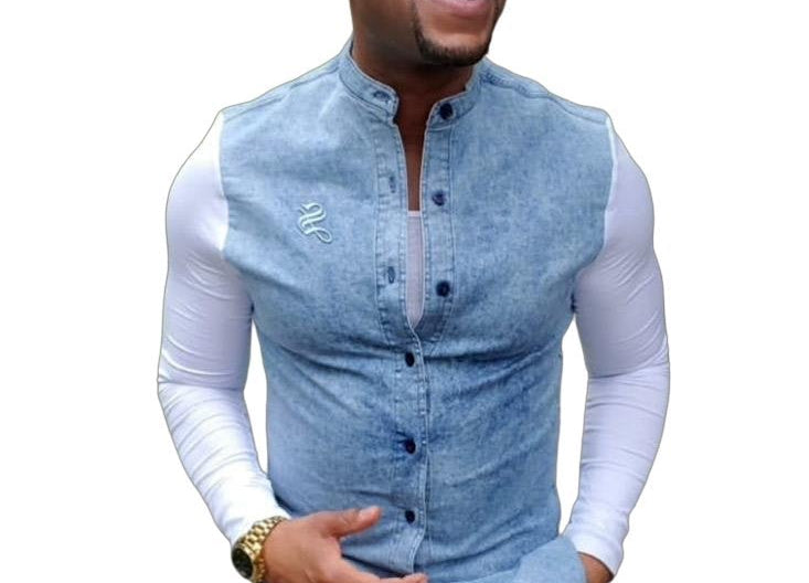 God's Angel - Blue/White Long Sleeves Jeans Shirt for Men (PRE-ORDER DISPATCH DATE 25 September 2024) - Sarman Fashion - Wholesale Clothing Fashion Brand for Men from Canada