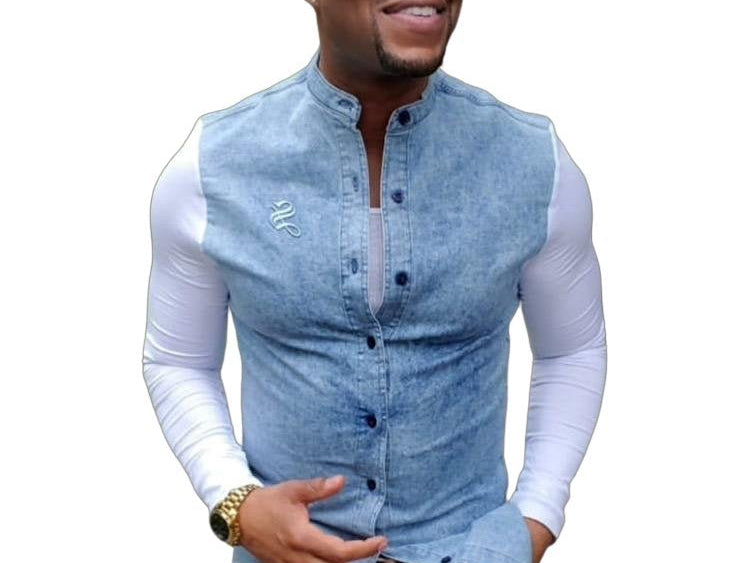 God's Angel - Blue/White Long Sleeves Jeans Shirt for Men (PRE-ORDER DISPATCH DATE 25 September 2024) - Sarman Fashion - Wholesale Clothing Fashion Brand for Men from Canada