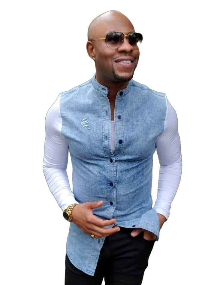 God's Angel - Blue/White Long Sleeves Jeans Shirt for Men (PRE-ORDER DISPATCH DATE 25 September 2024) - Sarman Fashion - Wholesale Clothing Fashion Brand for Men from Canada
