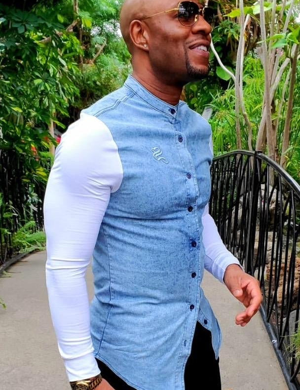 God's Angel - Blue/White Long Sleeves Jeans Shirt for Men (PRE-ORDER DISPATCH DATE 25 September 2024) - Sarman Fashion - Wholesale Clothing Fashion Brand for Men from Canada