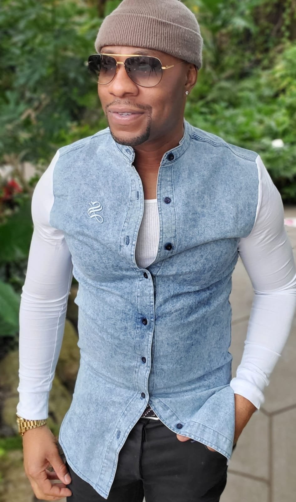 God's Angel - Blue/White Long Sleeves Jeans Shirt for Men (PRE-ORDER DISPATCH DATE 25 September 2024) - Sarman Fashion - Wholesale Clothing Fashion Brand for Men from Canada