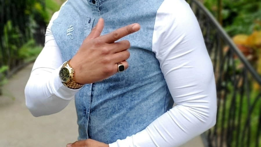 God's Angel - Blue/White Long Sleeves Jeans Shirt for Men (PRE-ORDER DISPATCH DATE 25 September 2024) - Sarman Fashion - Wholesale Clothing Fashion Brand for Men from Canada