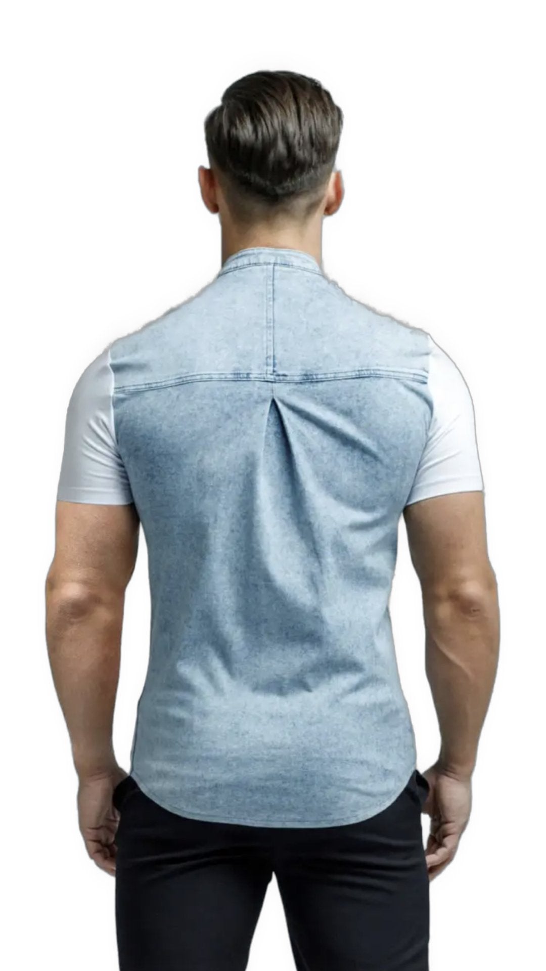 God's Little Angel - Blue/White Short Sleeves Jeans Shirt for Men (PRE-ORDER DISPATCH DATE 25 September 2024) - Sarman Fashion - Wholesale Clothing Fashion Brand for Men from Canada