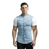God's Little Angel - Blue/White Short Sleeves Jeans Shirt for Men (PRE-ORDER DISPATCH DATE 25 September 2024) - Sarman Fashion - Wholesale Clothing Fashion Brand for Men from Canada