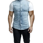 God's Little Angel - Blue/White Short Sleeves Jeans Shirt for Men (PRE-ORDER DISPATCH DATE 25 September 2024) - Sarman Fashion - Wholesale Clothing Fashion Brand for Men from Canada