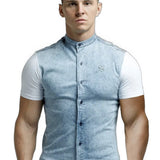 God's Little Angel - Blue/White Short Sleeves Jeans Shirt for Men (PRE-ORDER DISPATCH DATE 25 September 2024) - Sarman Fashion - Wholesale Clothing Fashion Brand for Men from Canada