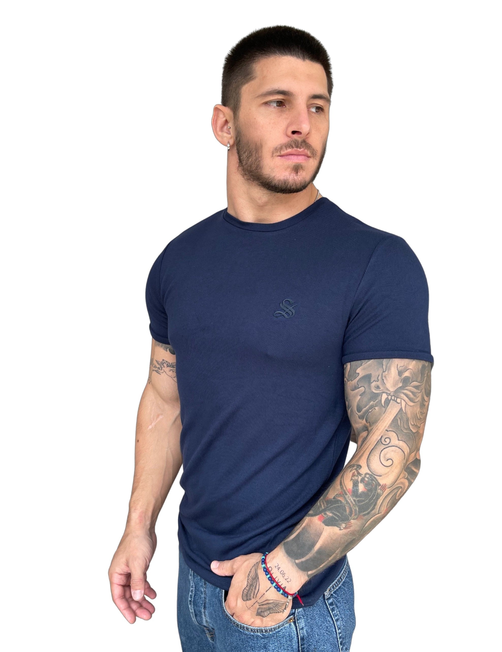 Gravenhage - Blue T-Shirt for Men - Sarman Fashion - Wholesale Clothing Fashion Brand for Men from Canada